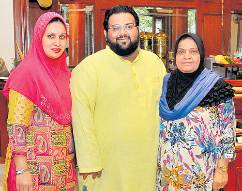 Osama Jalali with mother Nazish (right) and wife Nazia Khan.   DH photos by BK Janardhan