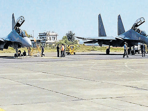 Sukhoi Su-30 fighter jets of the Air Force at the Imphal  International Airport. DEEPAK OINAM