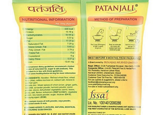 Patanjali Atta Noodle flaunting FSSAI license number. Courtesy: Twitter