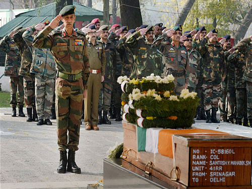 Tribute to Colonel Santosh Y Mahadik in Srinagar, pti file photo