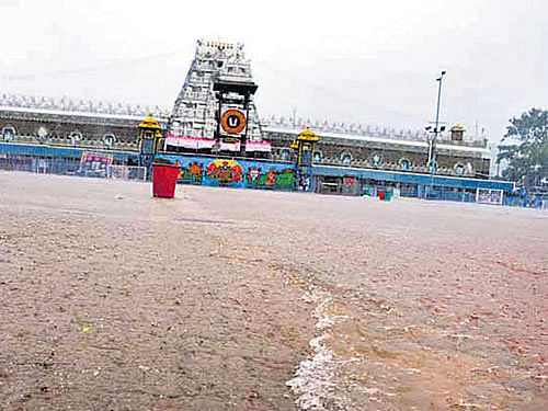 The water-logged area in front of Tirumala temple.