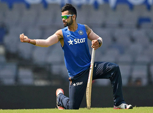 Indian Captain Virat Kohli during a practice session ahead of the test match against South Africa in Nagpur on Tuesday. PTI Photo