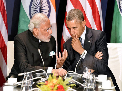 Prime Minister Narendra Modi and US President Barack Obama in a meeting during CoP 21, UN Climate Change Conference in Paris