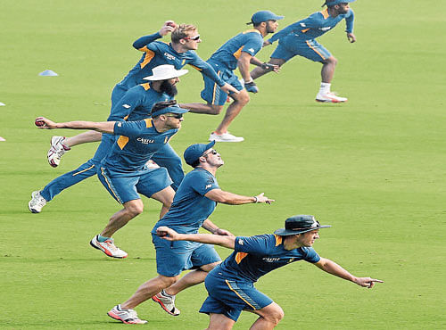 HARD LABOUR South Africans players go through their paces during Tuesday's training session at New Delhi. PTI