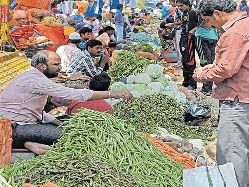 Retailers buy vegetables in bulk from wholesale markets and sell them at double the cost. DH file Photo