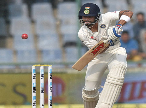 India's Virat Kholi plays a shot during the 3rd day of the fourth Test match against South Africa in New Delhi on Friday. PTI Photo