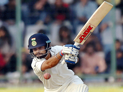 India's Virat Kohli plays a shot during the 3rd day of the fourth Test match against South Africa in New Delhi on Saturday. PTI Photo.