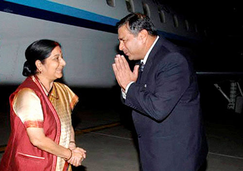 External Affairs Minister Sushma Swaraj on her arrival at Islamabad in Pakistan on Tuesday. PTI Photo