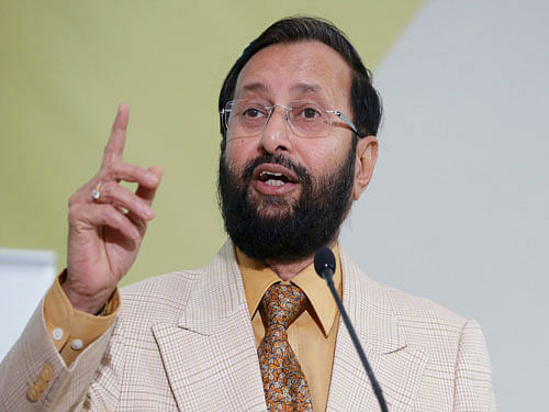 India's Environment Minister Prakash Javadekar delivers his speech during a meeting at the World Climate Change Conference 2015 (COP21) at Le Bourget, near Paris, France, December 7, 2015. REUTERS