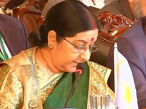 External Affairs Minister Sushma Swaraj Speaking at 'Heart of Asia' ministerial conference . Courtesy: ANI