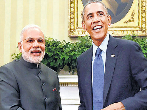 US President Barak Obama and Prime Minister Narendra Modi. PTI file photo