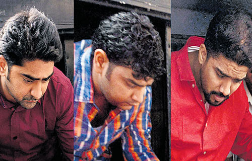 Naser Khan, Sumit Bajaj and Ruman Khan, the three convicts of Park Street gangrape case, being produced in Sessions Court in Kolkata on Friday. PTI