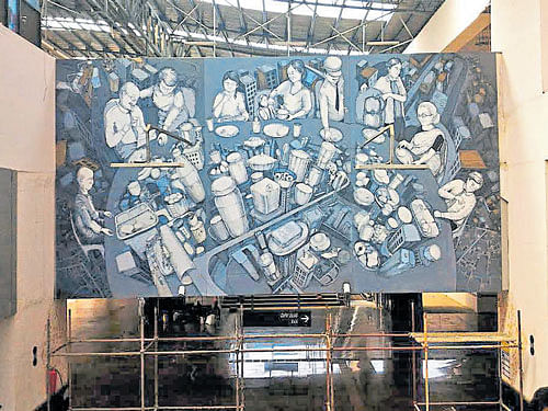 Shambhavi&#8200;Singh mural 'Itni Mann Ki Daud' tries to capture the rhythm of a Metro city. DH photo