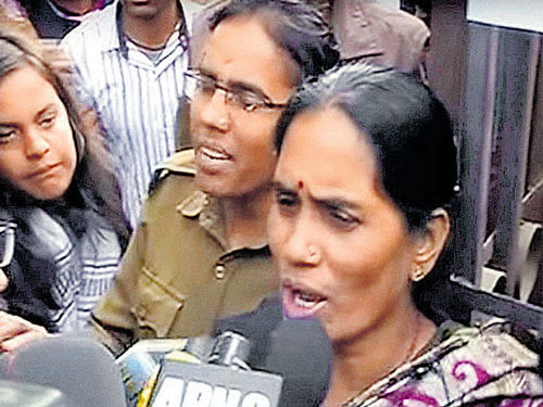 Jyoti Singh's mother Asha expresses her disappointment  after the Delhi High Court refused to stay release of the  juvenile convict in the gang- rape case, in New Delhi on  Friday. PTI
