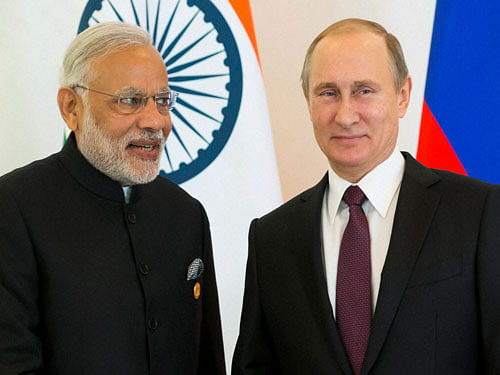 Prime Minister Narendra Modi  and President Vladimir Putin. PTI file photo