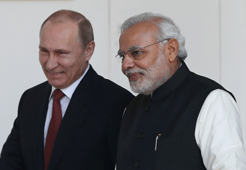Prime Minister Narendra Modi and President Vladimir Putin. Reuters File Photo.