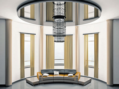A circular room can accommodate a rectangular setup.