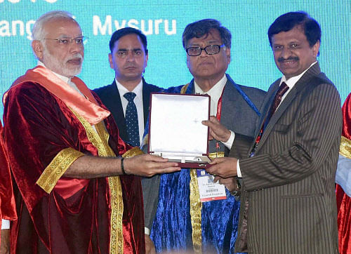 Prime Minister Narendra Modi during 103rd Indian Science Congress at the University of Mysore on Sunday. PTI Photo