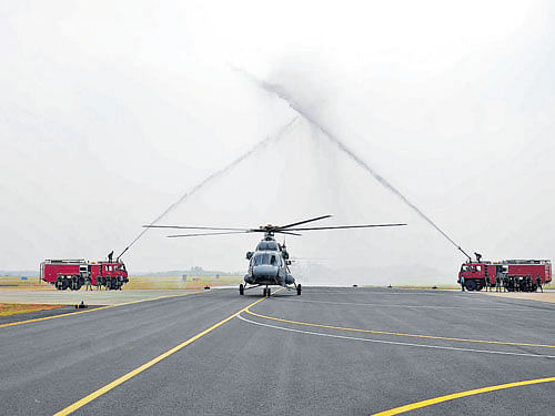 The induction ceremony of the helicopter unit at Sulur Air Force station in Coimbatore, Tamil Nadu, on Thursday.