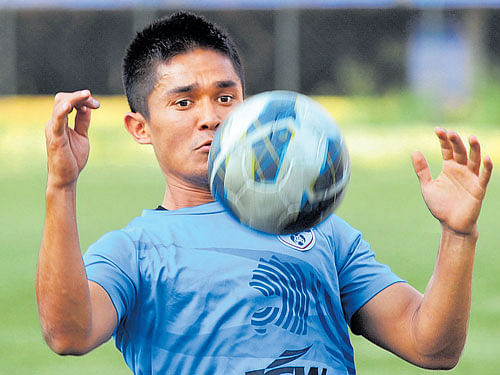 Skipper Sunil Chhetri's form will hold the key to Bengaluru FC's fortunes as they seek to reclaim the I-League, which starts on Saturday. File photo