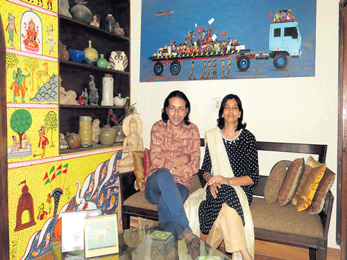 M Sovan Kumar and Helen Brahma at their residence in Bhubaneswar.