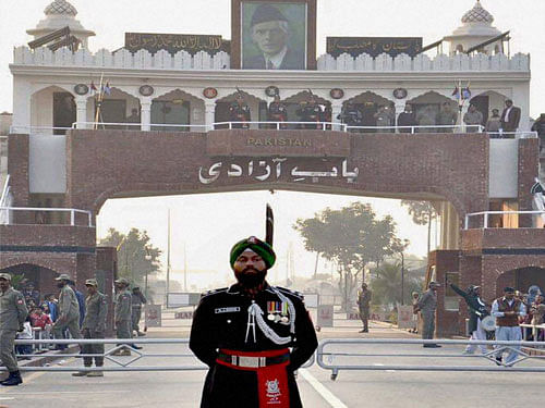 A sikh ranger from Pakistan participating in the traditional Beating the Retreat Ceremony at Attari-Wagah Border on Thursday.PTI Photo