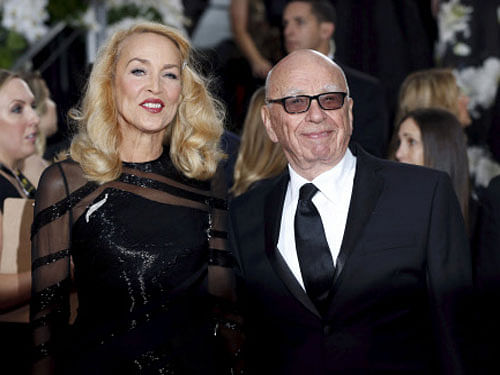 File photo of Jerry Hall and media magnate Rupert Murdoch arriving at the 73rd Golden Globe Awards in Beverly Hills. Reuters