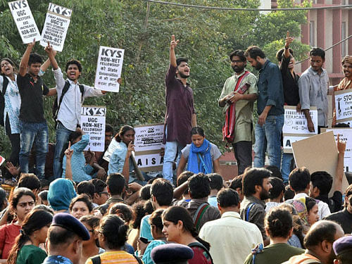 Students protesting outside HRD Ministry, PTI file photo