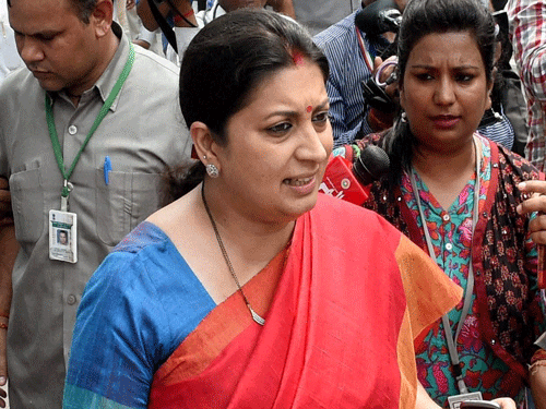 Union Minister Smriti Irani today took on Congress vice president Rahul Gandhi on his home turf, saying Amethi has been left 'far behind' in development as it was limited to 'a few people'. PTI File photo