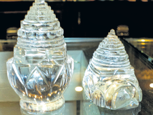 powerful Lakshmi Yantras made of quartz sell well in Rishikesh. Photo by author