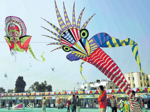 decorated sky Ahmedabad hosts the International Kite Festival every year in January.