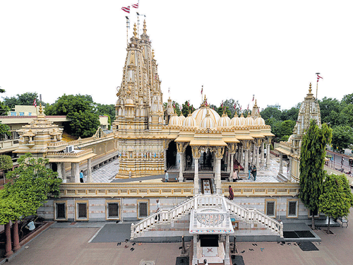 The facade of Swaminarayan Temple in Ahmedabad.