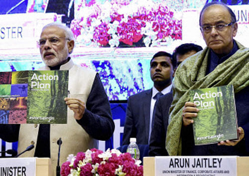 Prime Minister Narendra Modi with Finance Minister Arun Jaitley. PTI photo
