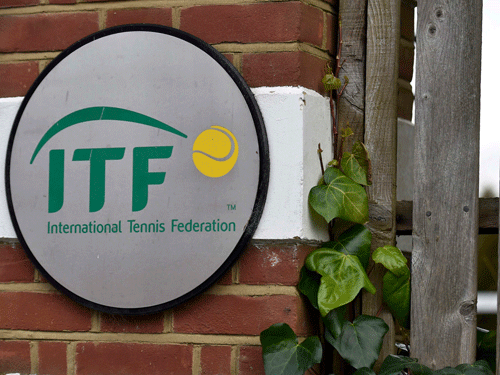 A logo is seen at the entrance to the International Tennis Federation headquarters, where the Tennis Integrity Unit is based, in London, Britain January 18, 2016. World tennis was rocked on Monday by allegations that the game's authorities have failed to deal with widespread match-fixing, just as the Australian Open, the first grand slam tournament of the year, kicked off in Melbourne. Reuters