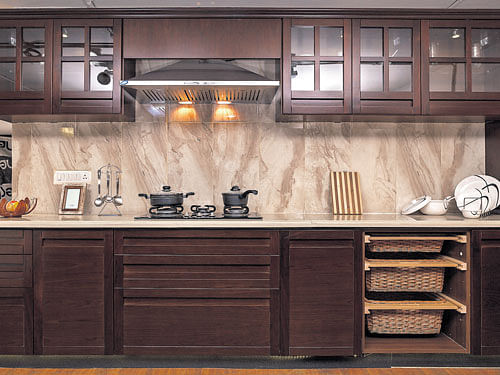 making a mark Customised features, corner  solutions, multi-use baskets and anti-slip fixtures are some of the features in modern kitchens.  photo courtesy: century plyboards ltd