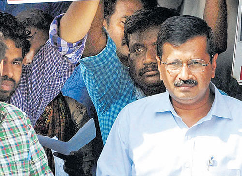 Delhi Chief Minister Arvind Kejriwal at Hyderabad Central University, where the students have been protesting after Dalit student Rohith Vemula's  suicide, in Hyderabad on Thursday. PTI