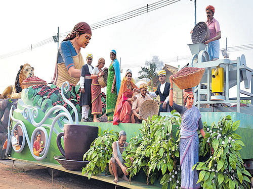pride of karnataka: The tableau on 'Kodagu: The Coffee Land of Karnataka' will depict various stages of coffee preparation during the Republic Day parade in New Delhi. dh Photo