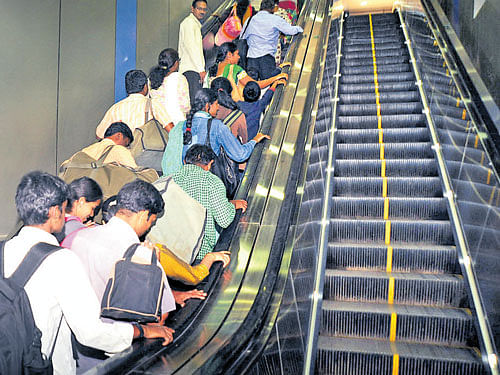 Passengers have been long complaining that they need an escalator to get to other platforms. DH file photo