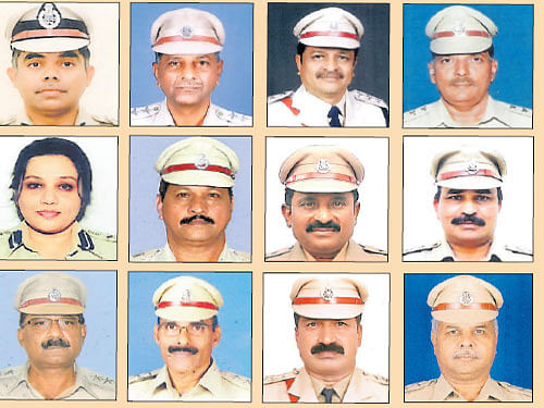The following officers received the President's police medal for meritorious service.  ( From left) Chandrashekhar, SI Buyyar, D S Pawar, R S Banahatti, D Roopa,  N D&#8200;Birje, N C Shankaraiah, S  H Duggappa, R Girijesh, M A Gaonkar, S D Venkataswamy, M S Bullakkanavar. DH Photos