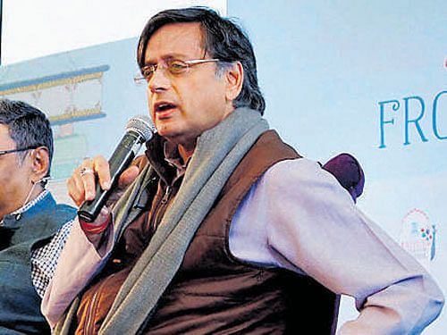 Congress MP Shashi Tharoor at the Jaipur Literature  Festival at Diggi Palace  on Monday. PTI