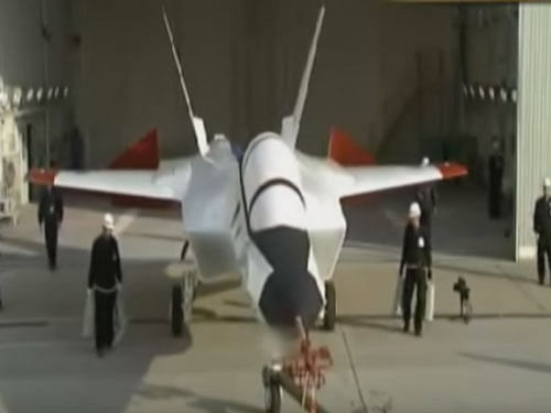 The defence ministry's acquisition agency showed off the domestically developed, radar-dodging X-2 fighter at a regional airport near the central city of Komaki. Screengrab