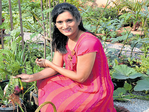 Dr Mythri Shankar in her garden. dh photo by srikanta sharma r