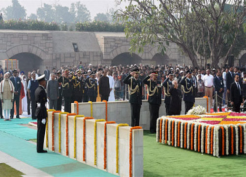 Mahatma Gandhi. PTI file photoPresident Pranab Mukherjee along with other dignitaries paying tributes to father of the nation, Mahatma Gandhi on his death anniversary, observed as Martyrs' Day at Rajghat in New Delhi on Saturday. PTI Photo