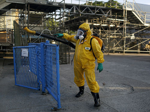 Municipal workers sprayed insecticide around Sambadrome, where the city's Carnival takes place every year, and where the archery competitions will take place during the Rio Olympics. The operation is part of the city's effort to prevent the spread of Zika's vector, the Aedes aegypti mosquito, according to a statement from Municipal Health Secretary. REUTERS