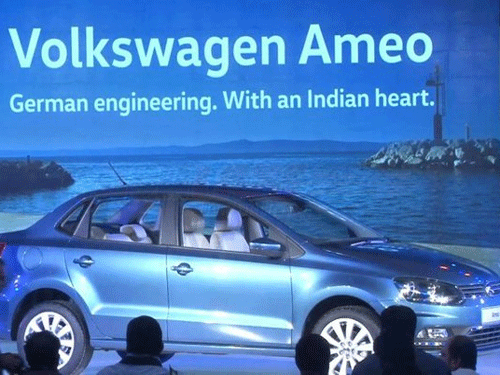 German auto major Volkswagen today unveiled here its compact sedan 'Ameo', which will be launched later this year in the country. Courtesy: Twitter