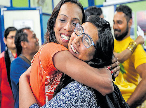 Activists celebrate after the Supreme Court's decision on gay sex in Mumbai, on Tuesday. REUTERS