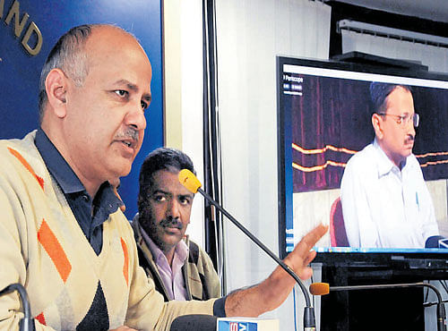 Deputy Chief Minister Manish Sisodia addresses a press conference in New Delhi on Wednesday. DH PHOTO