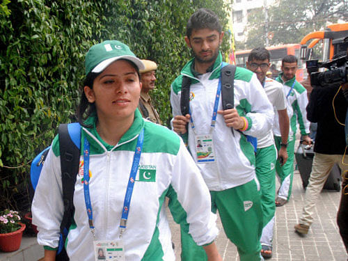 Pakistani contingent arrives in Guwahati on Wednesday. The team will take part in 12th South Asian Games 2016 to be held in Guwahati and Shillong. PTI Photo