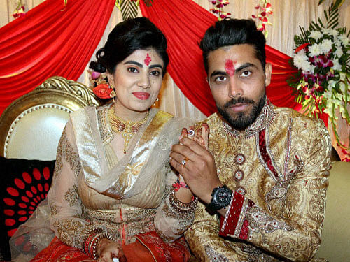 The engagement ceremony was held in the presence of selected invitees at Jadeja's own restaurant and the cricketer expressed hope that lady luck would help him do better in both cricket and personal life. PTI photo