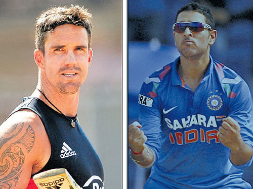 Kevin Pietersen and Yuvraj Singh. File photo